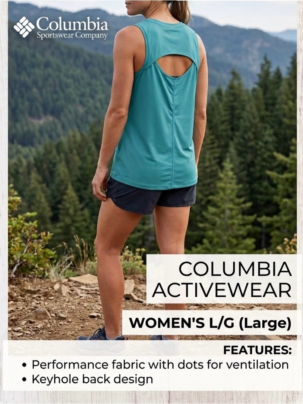 Columbia Women's Teal Keyhole Performance Tank Top. Size Large